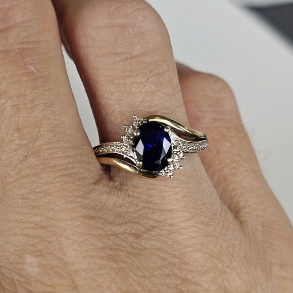 Vintage Genuine Blue Sapphire Ring in Sterling Silver & 10k Gold! Size 7 - Picture 5 of 8
